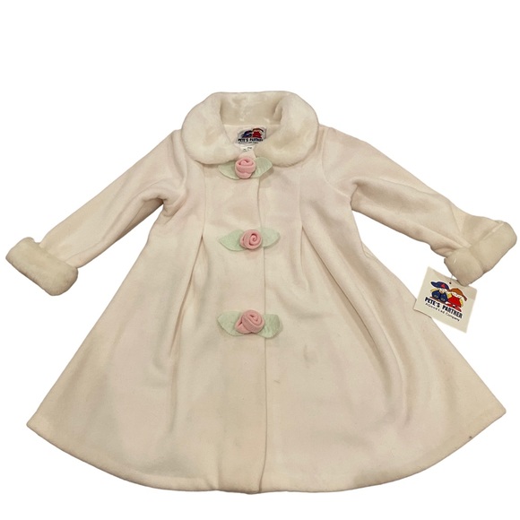 Pete’s Partner Good Lad Ivory-Colored Fleece Girl’s Coat with Pink Roses, Size 3 - Picture 1 of 10